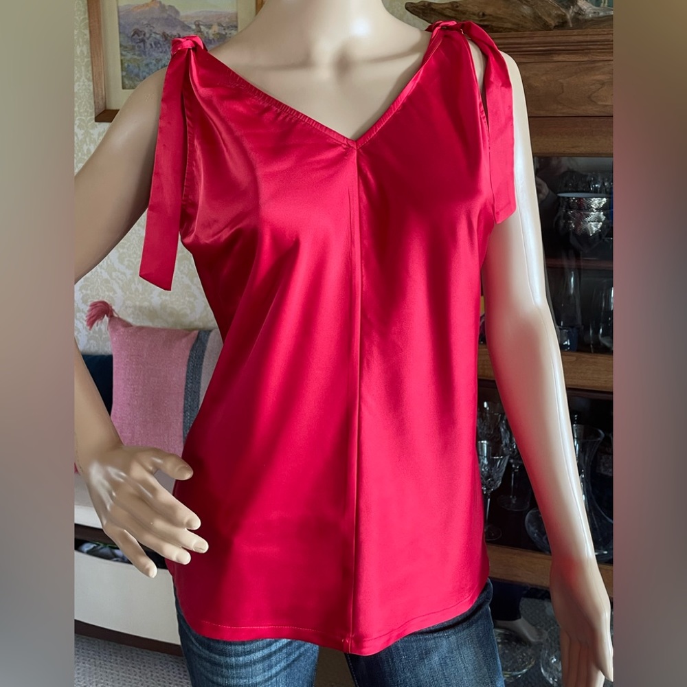 Red “satin” sleeveless tank